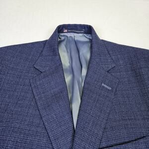 Hart Schaffner Marx Tweed Blazer 43L Sport Coat Suit Jacket Navy Blue USA Made